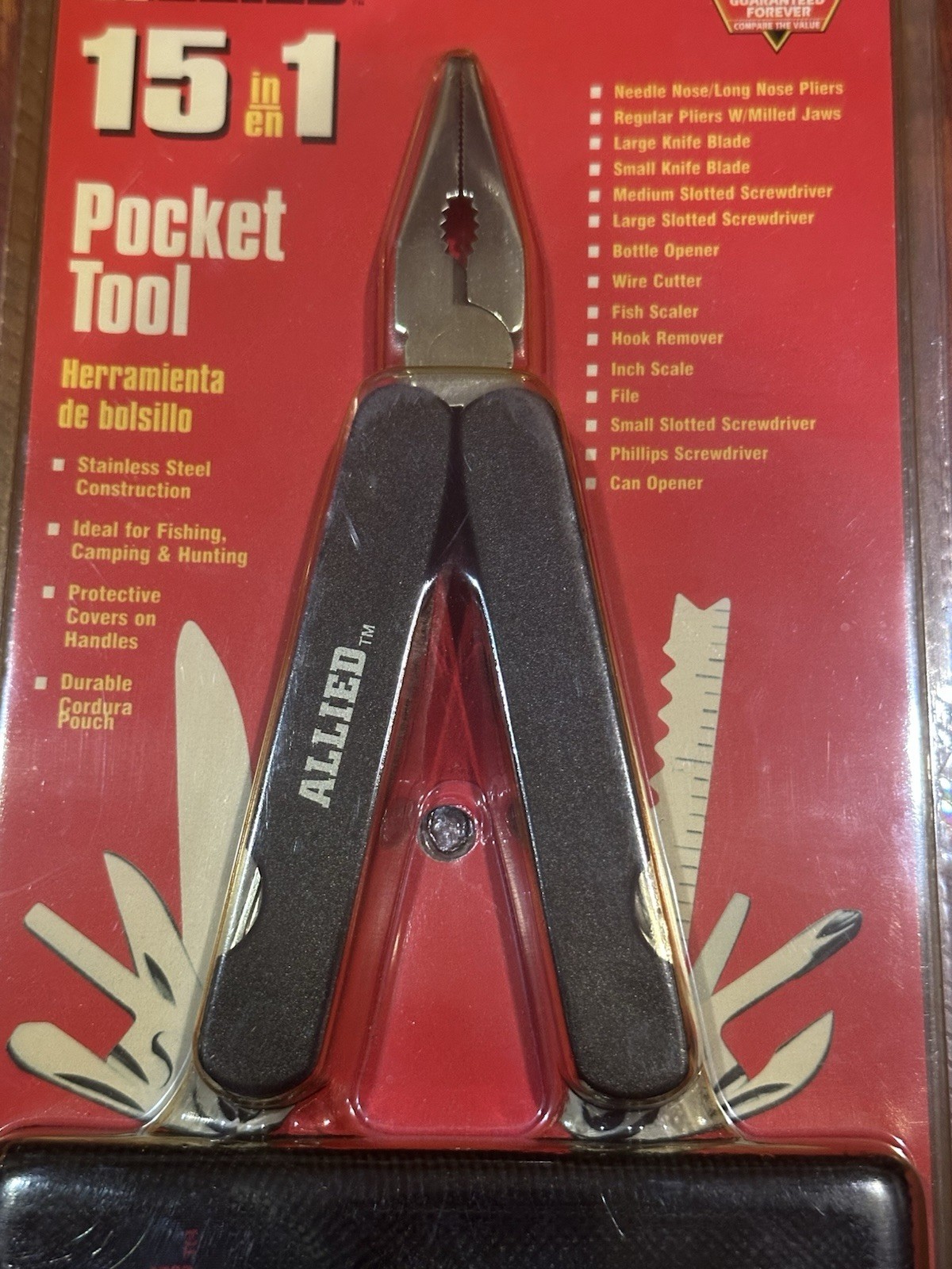 Vintage 1998 Allied 15-in-1 Pocket Knife Pliers Folding Multi Tool w/ Pouch New