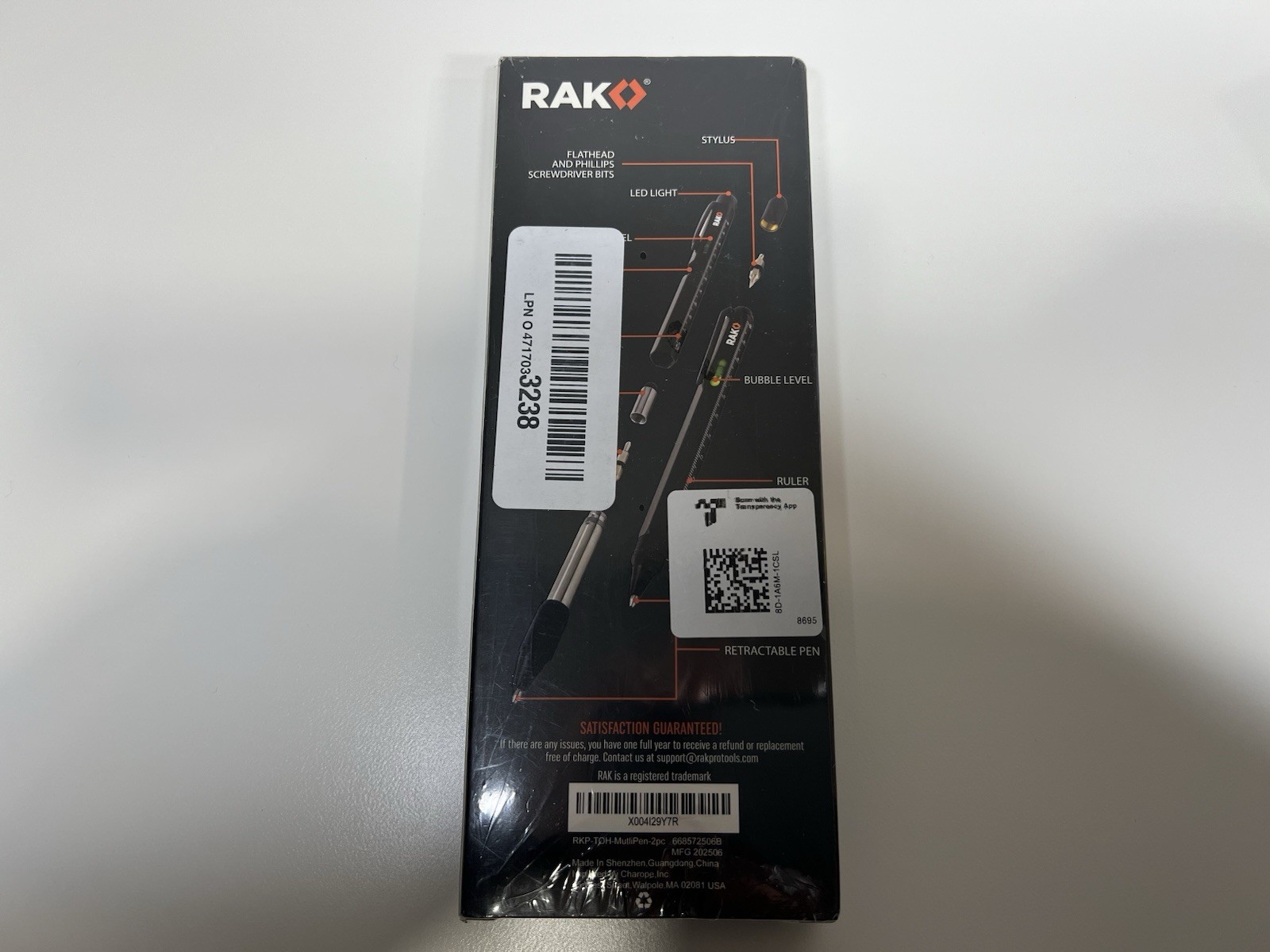 RAK Multi-Tool Pen Set LED Light Touchscreen Stylus Ruler Screwdriver Level NEW