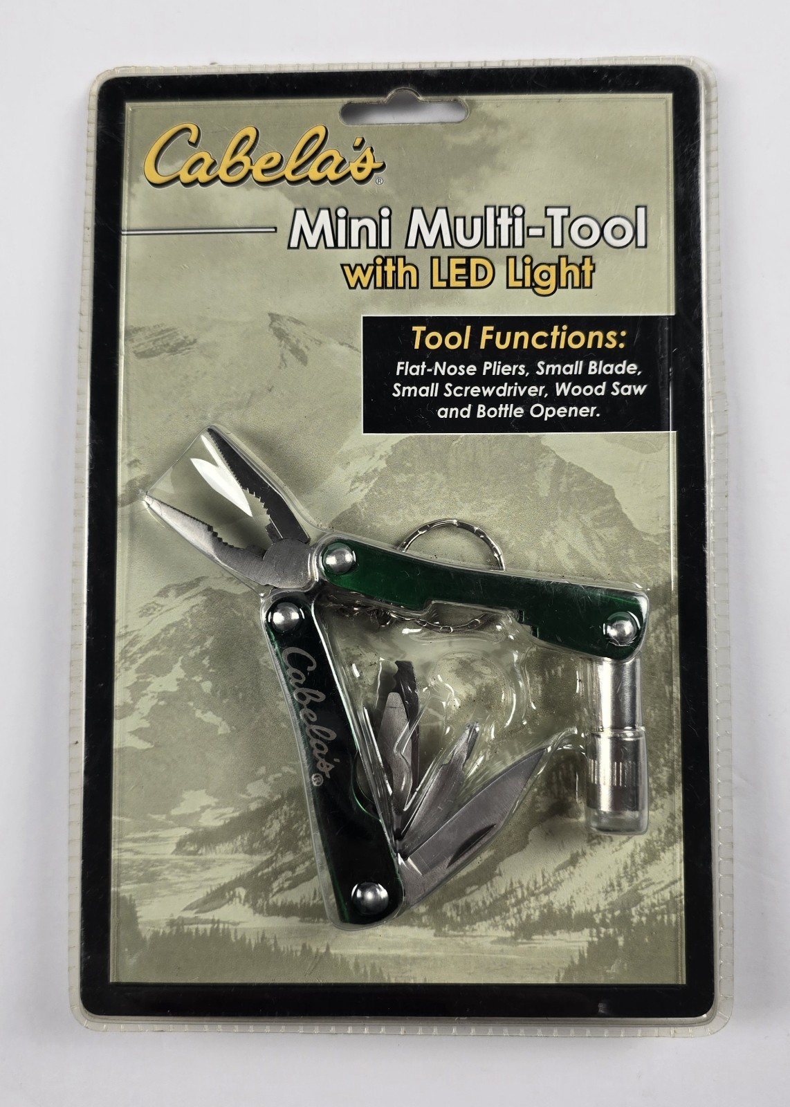 Cabelas Mini Multi-Tool With LED Light Key Chain Pocket Plier Knife New Sealed