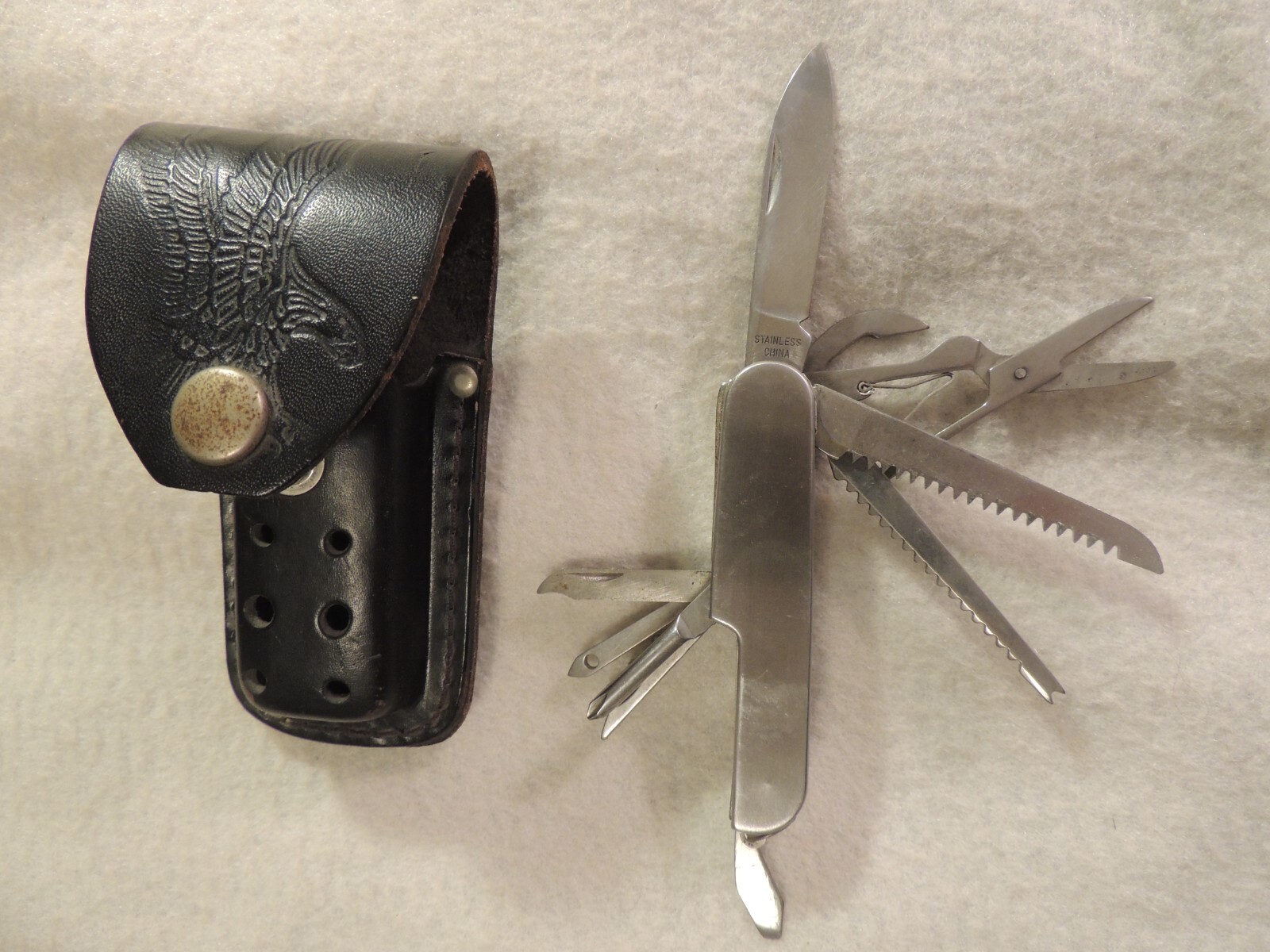 Multi Tool Folding Pocket Knife 2.5″ Blade Stainless with Leather Belt Holder