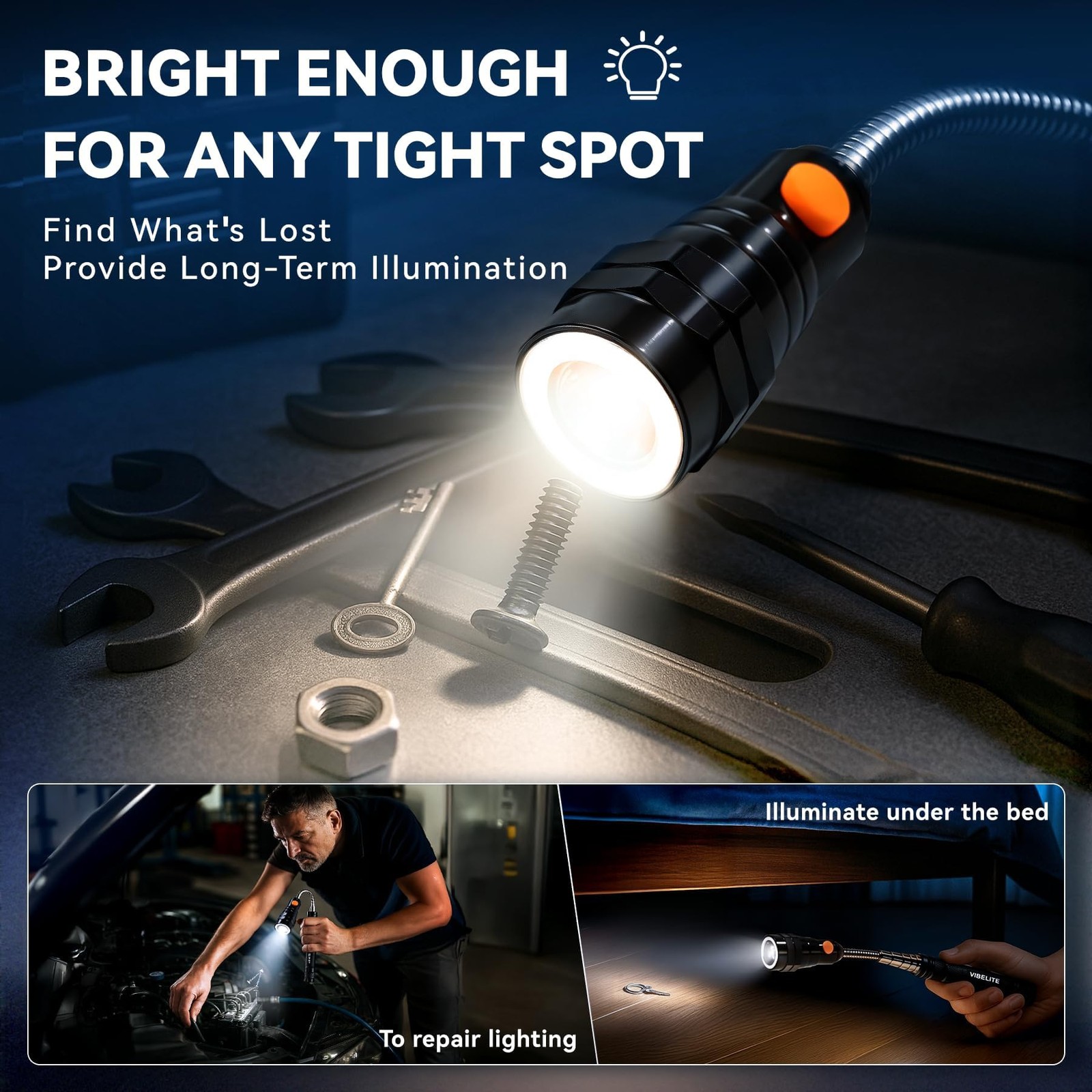 VIBELITE Extendable Magnetic Flashlight with Telescoping Magnet Pickup Tool-F…