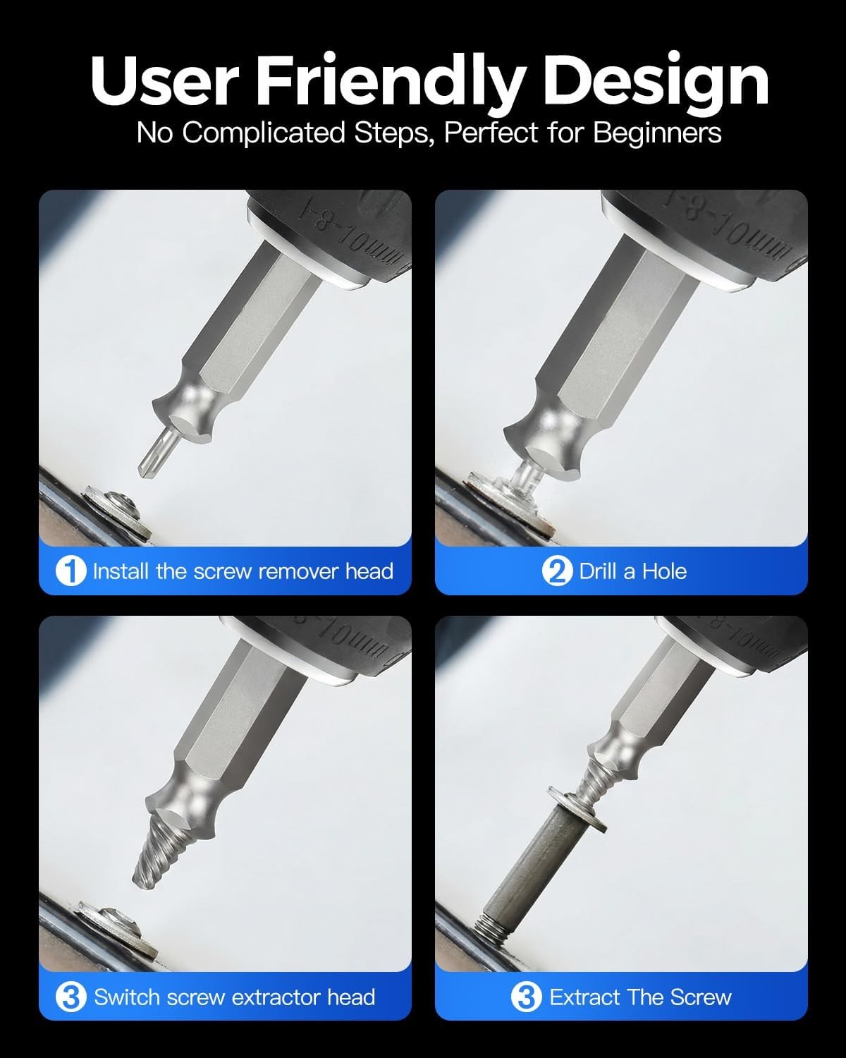 Damaged Screw Extractor Set Stripped Bolt Remover Drill Bit Kit- Gifts for Men,