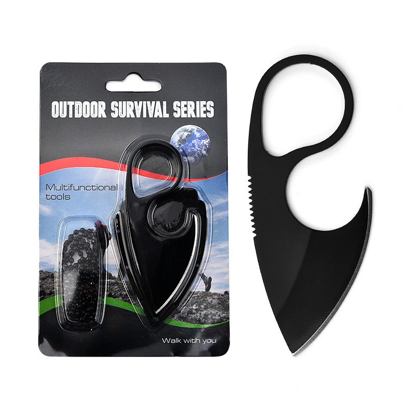 Smal Stainless Steel Outdoor Knife Camping Straight Knife with Chain Survival