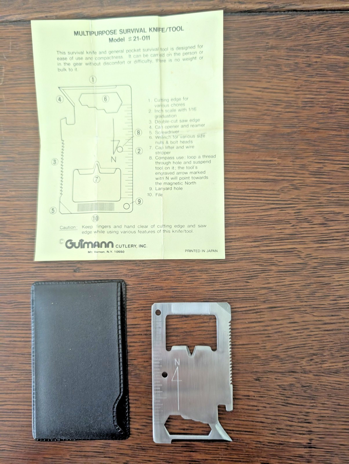 Gutmann Cutlery Multipurpose Survival Knife Tool Model 21-011 Wallet Pocket Card