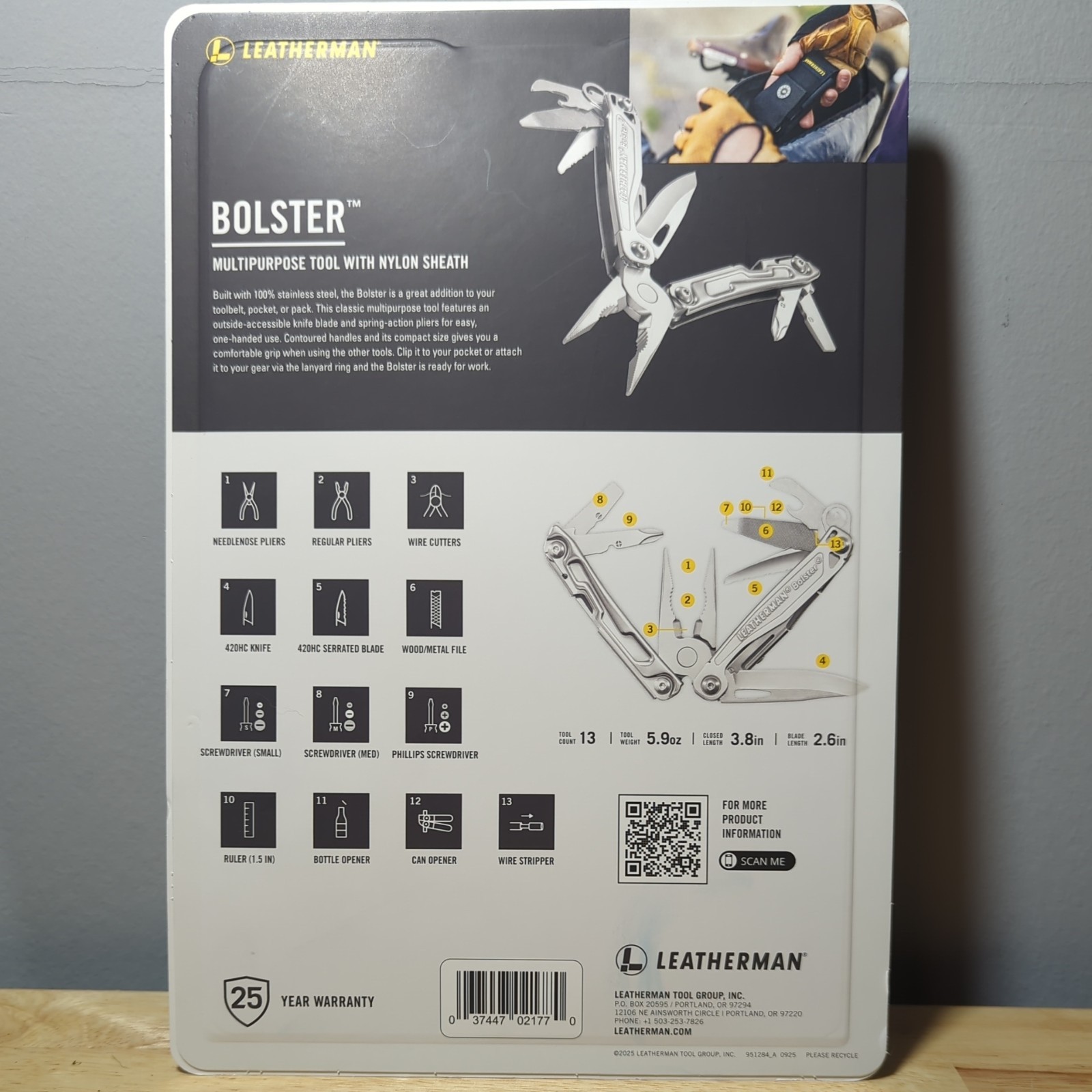 Leatherman Bolster Multipurpose Tool with Nylon Sheath, Stainless, 13 Tools NIP