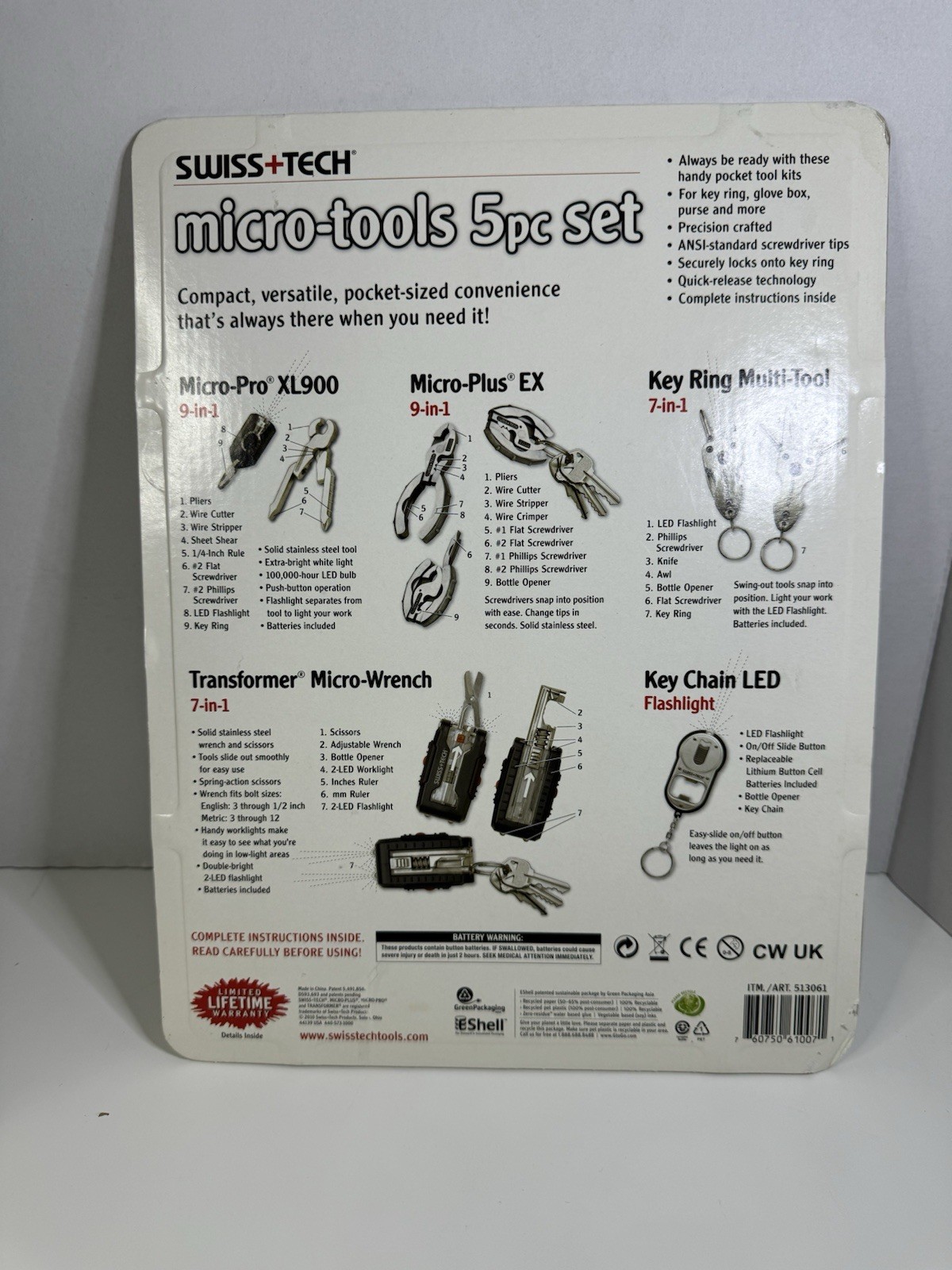 SWISS TECH Micro Tool 5 Pc Set XL900 Key Ring Flashlight Wrench Screwdriver NEW