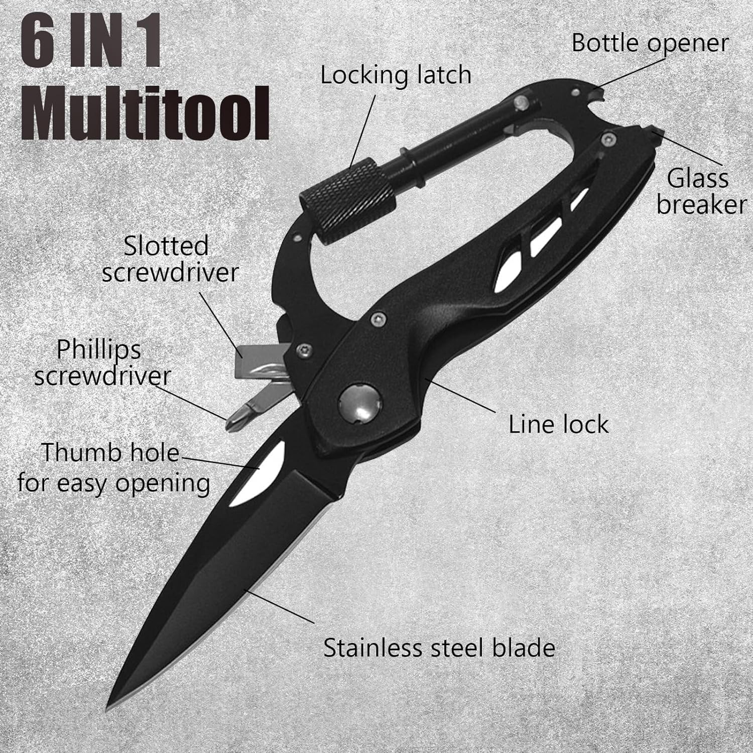 Multitool Carabiner + Pocket Knife Bottle Opener and Screwdriver Survival Gear