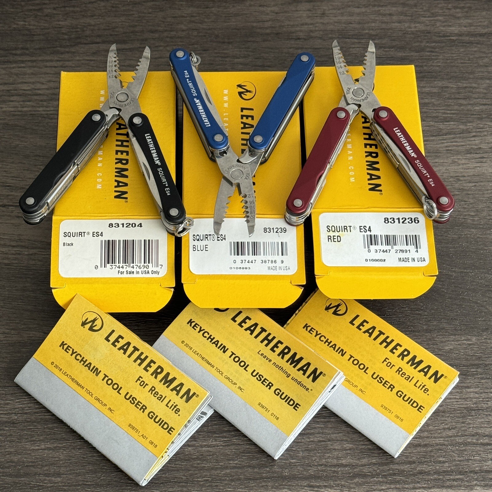 Bundle of 3: Leatherman Squirt ES4 Blue, Squirt ES4 Red, Squirt ES4 Black
