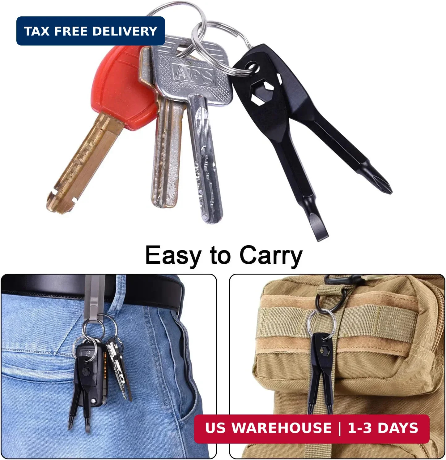 Portable Keychain Screwdriver, 4-in-1 Multifunction Repair Tool Pocket (Black)