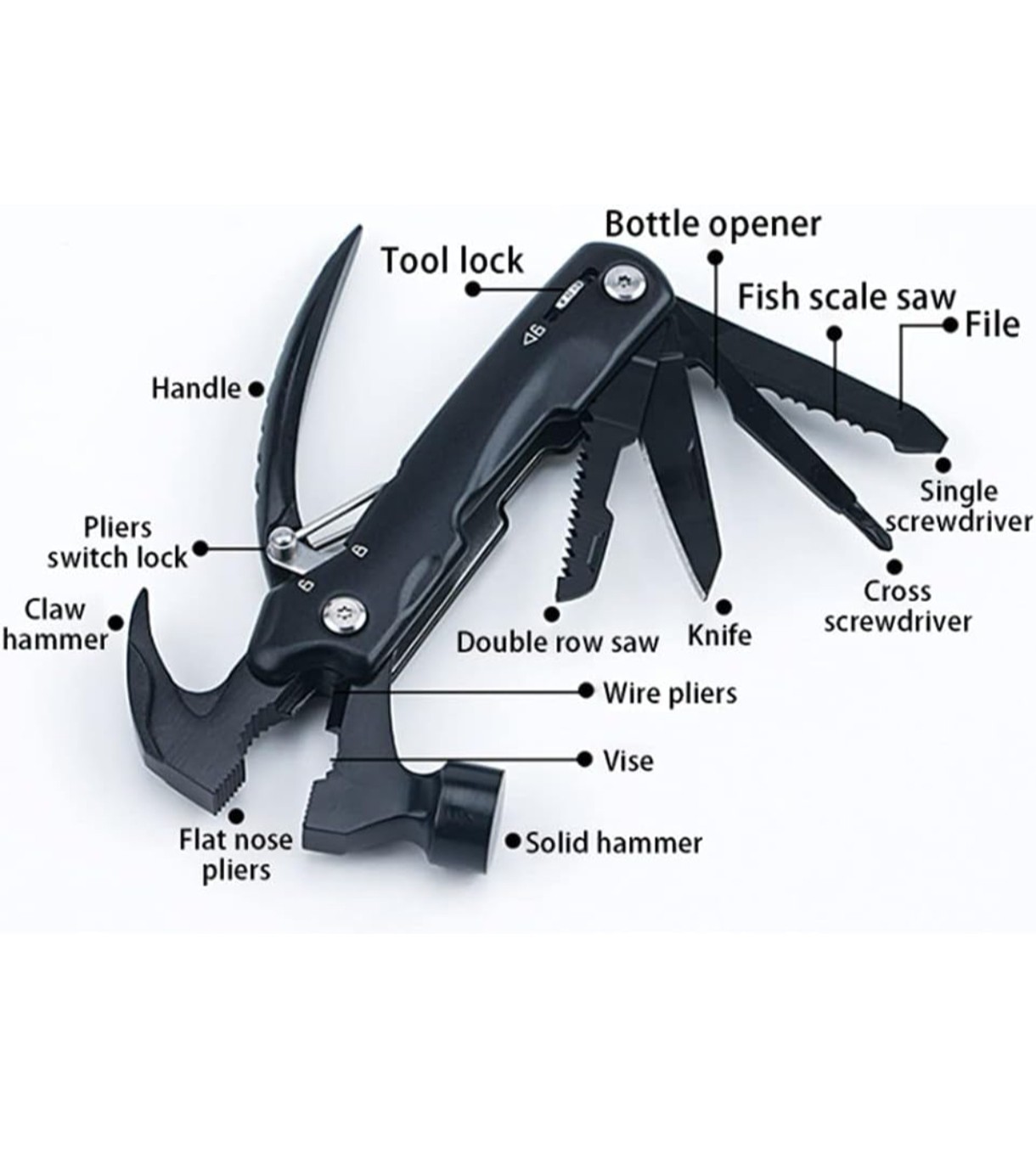 12in1 Multitool Hammer Pliers Knife Saw Stainless Steel Outdoor Camping Tool