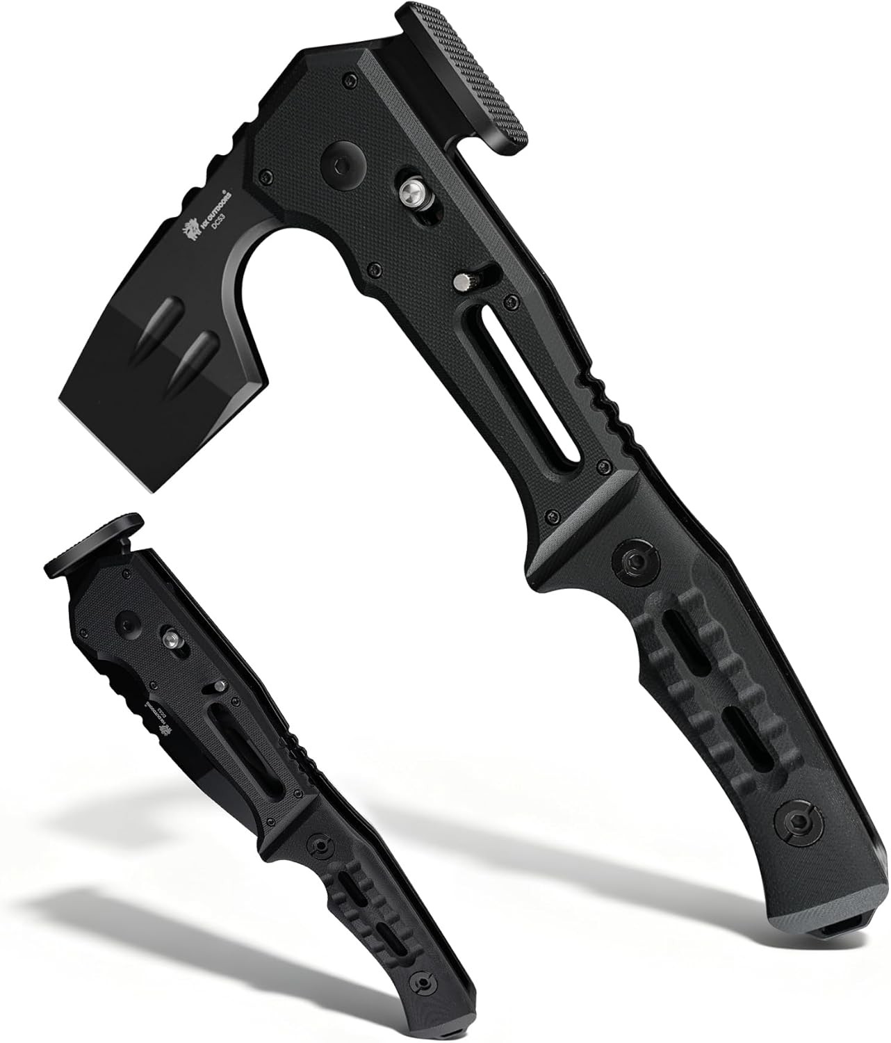 Folding Tactical Axe Survival Multitool DC53 Steel Blade W/ Black Titanium