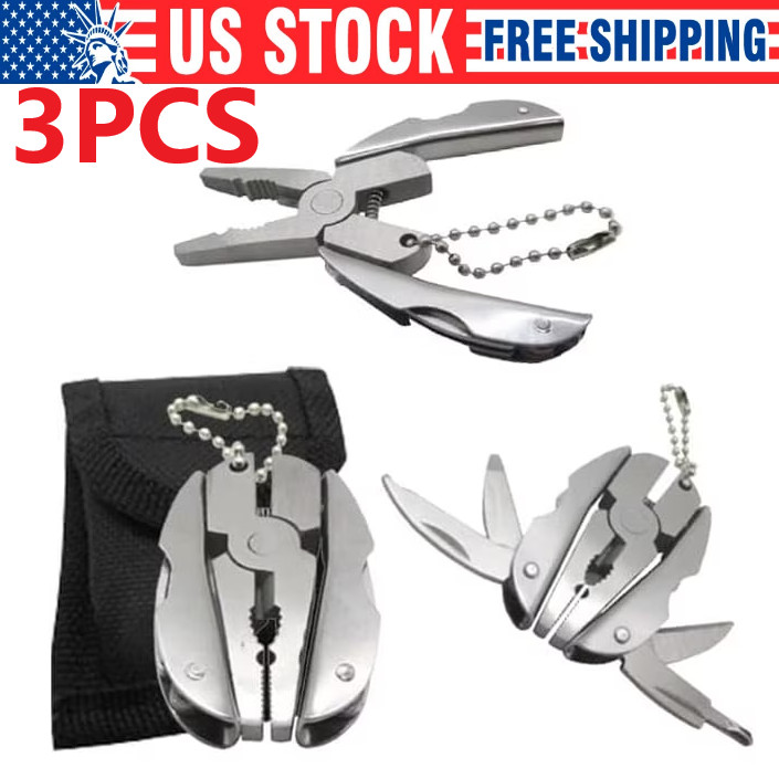 Portable Multi-Tool Pliers Combo Knife Bit ScrewDriver Keychain -Stainless Steel