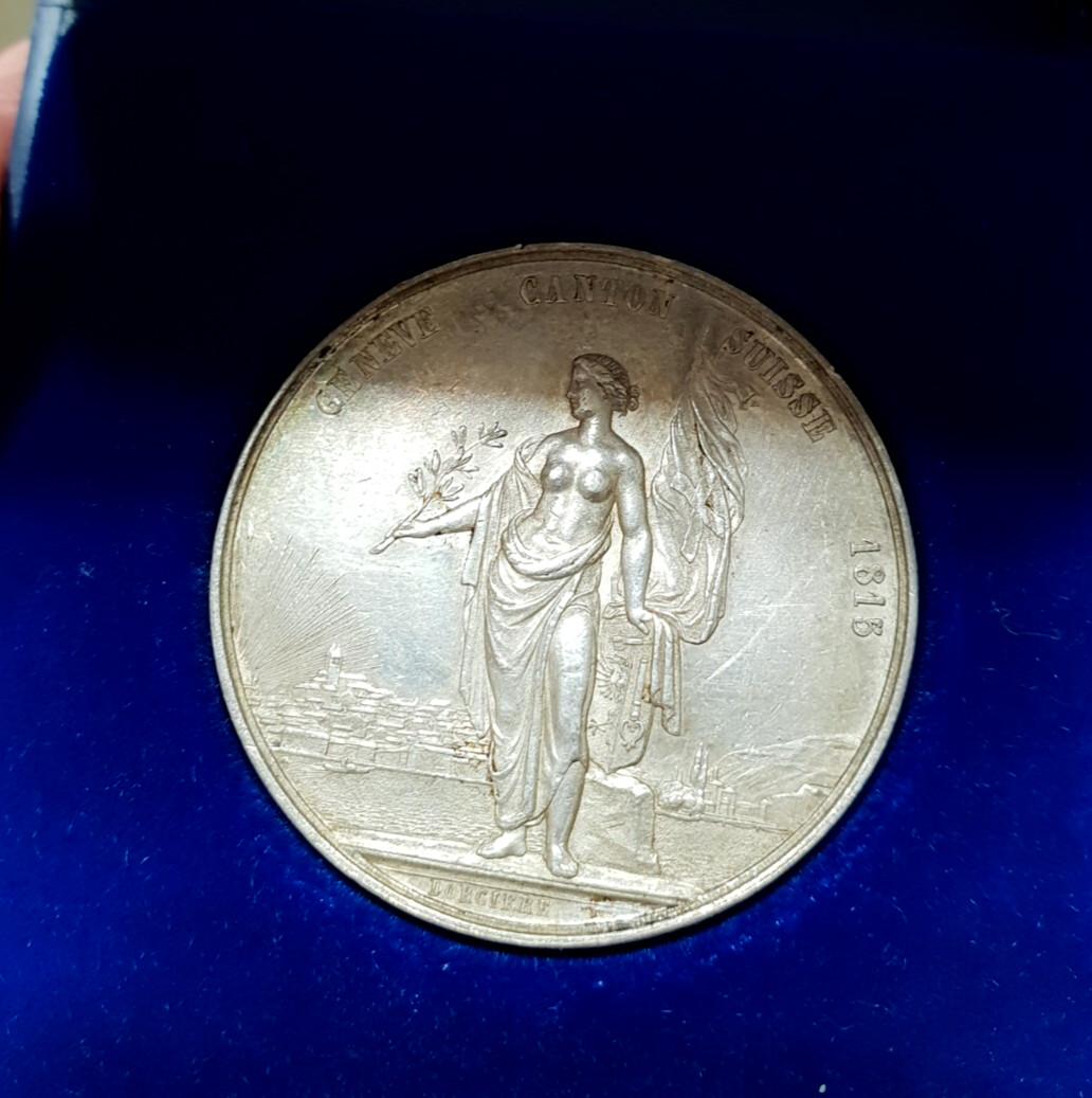 Switzerland Geneva 1851 Unc Shooting Some City View Medal Silver Swiss Unc Rare