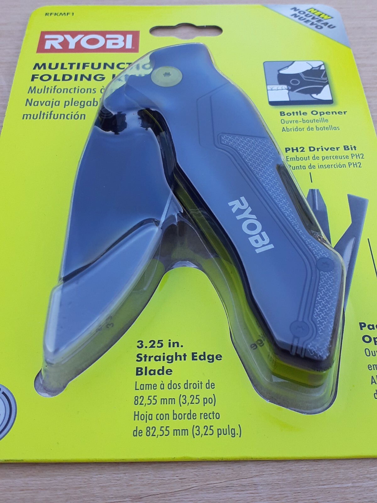 Ryobi MultiFunction Folding Knife Stainless Steel Blade Package & Bottle Opener