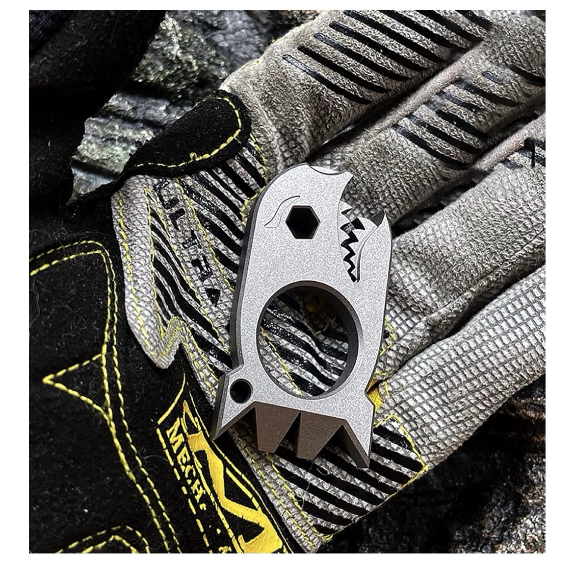 Titanium Alloy Pocket Tool Shark Shape Bottle Opener Hexagon Wrench Keychain EDC
