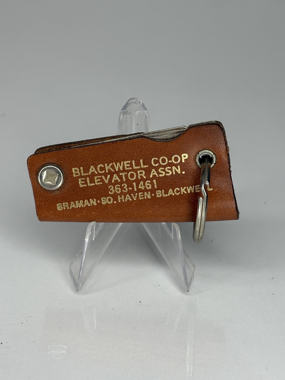 VTG LEATHER WRAPPED POCKET KNIFE MULTI-TOOL BLADES KEYCHAIN – Advertising