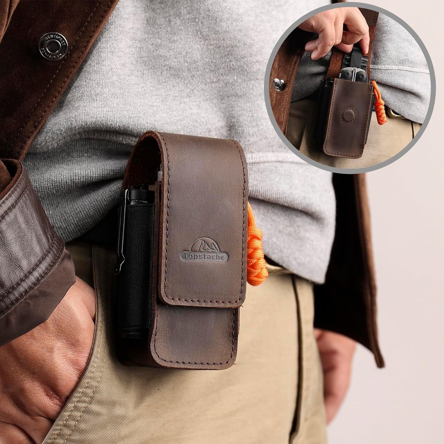 Topstache Multitool Sheath for Men – Belt Leather Multitool Holster – EDC Belt O