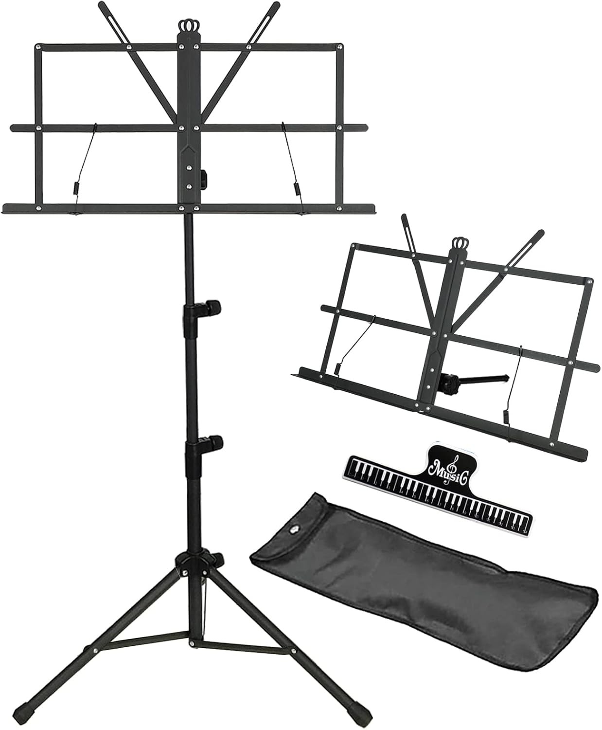 GLEAM 2-in-1 Folding Music Stand – Desktop & Floor Use, Portable with Bag & Sh
