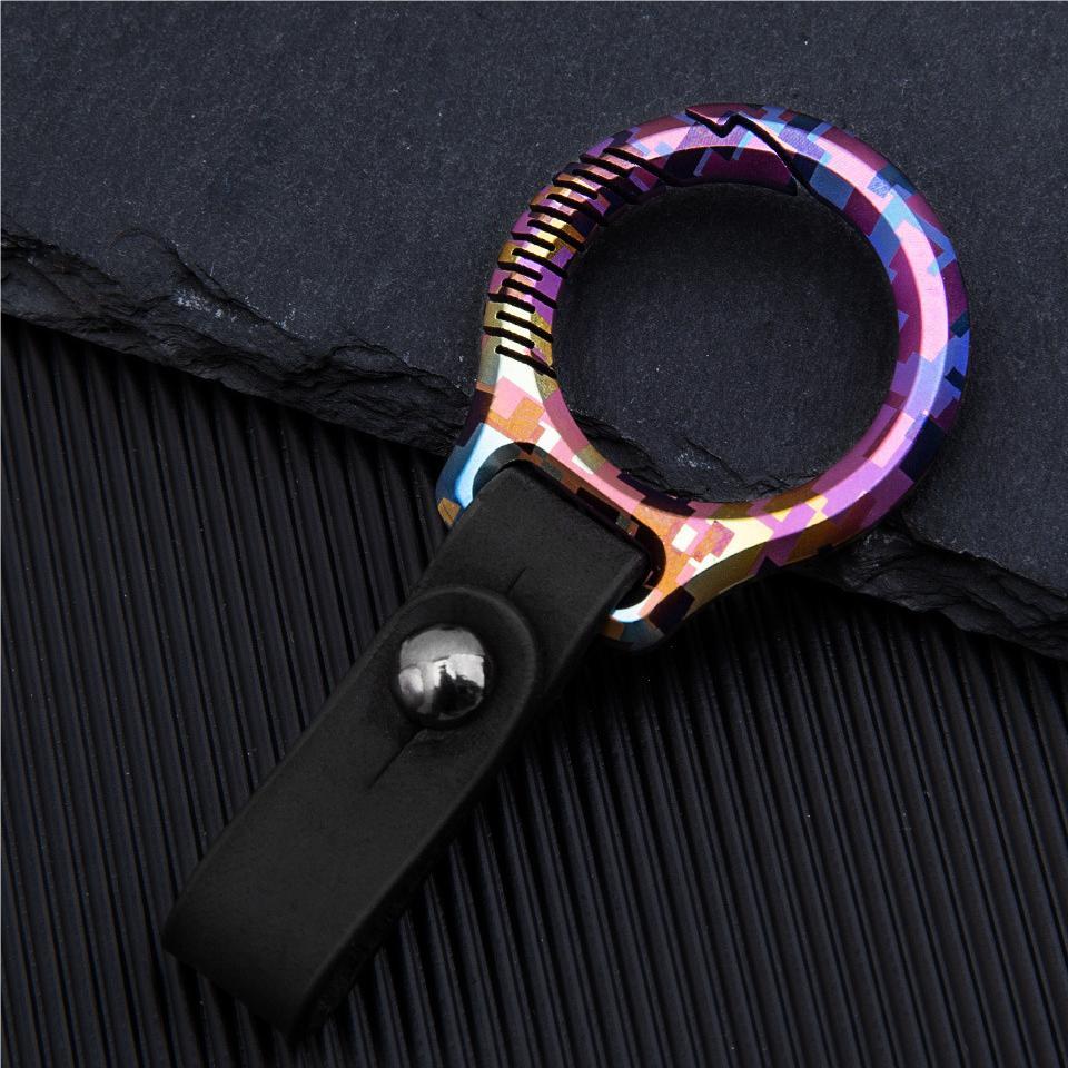 Multicolor Titanium Alloy Carabiner Key Clip Leather Keychain Key Ring EDC Gift