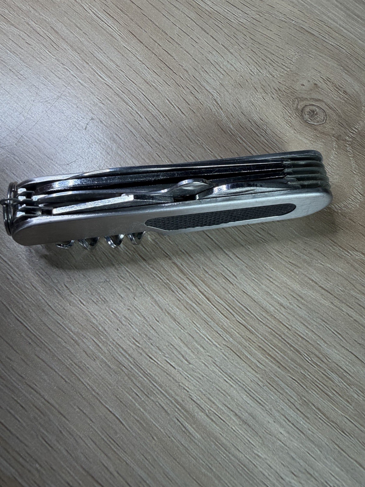 Multi-Tool Pocket Knife Stainless Steel Black Grip Insert Corkscrew Swiss Army
