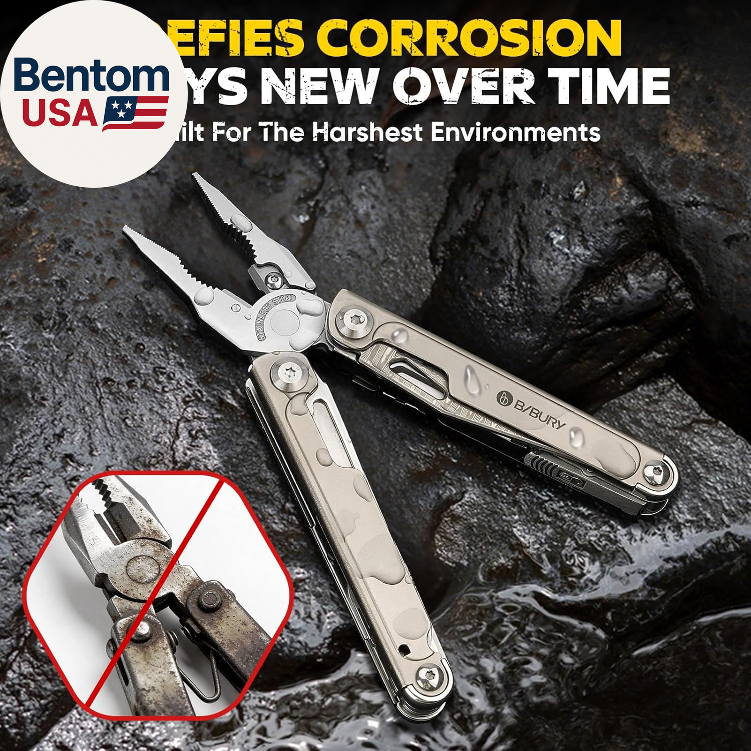 Titanium Alloy Multitool with Damascus Knife, EDC Multi Tools with Replaceable W