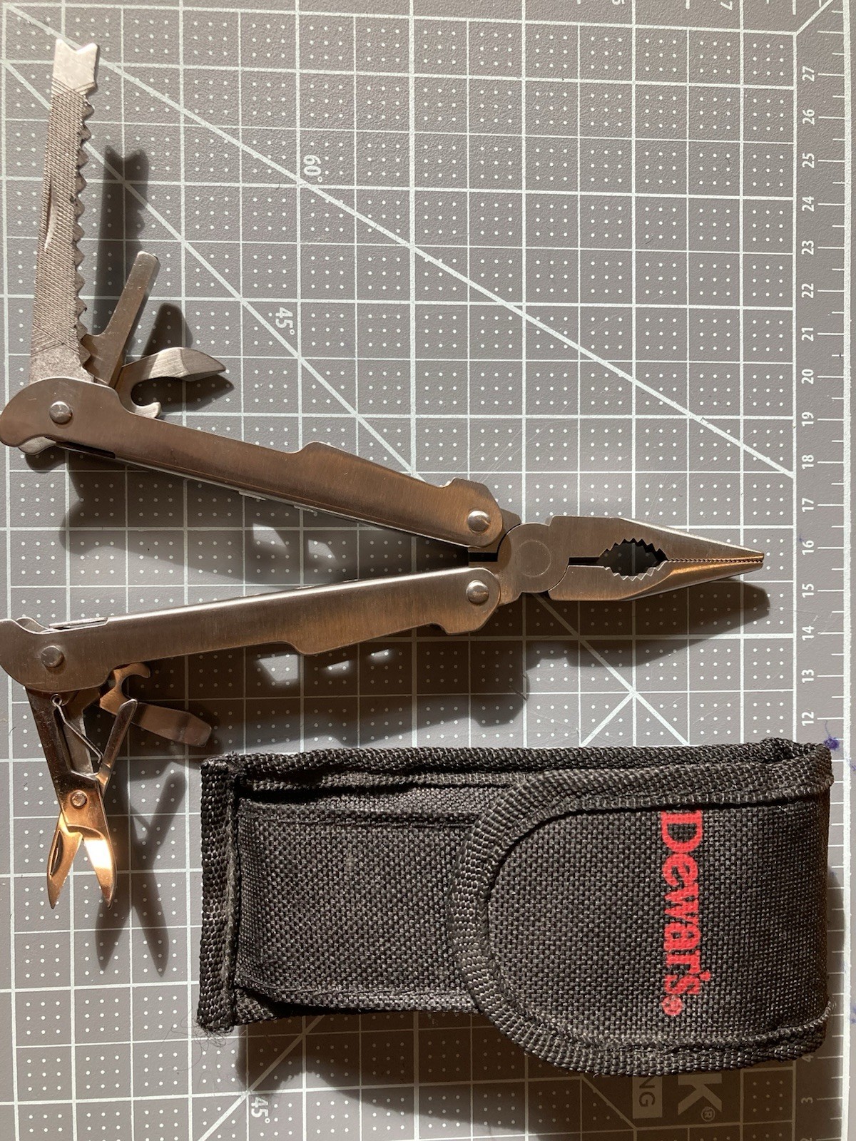 DEWARS Leatherman Type Stainless Steel Multi Tool * 7 Tools NYLON CASE
