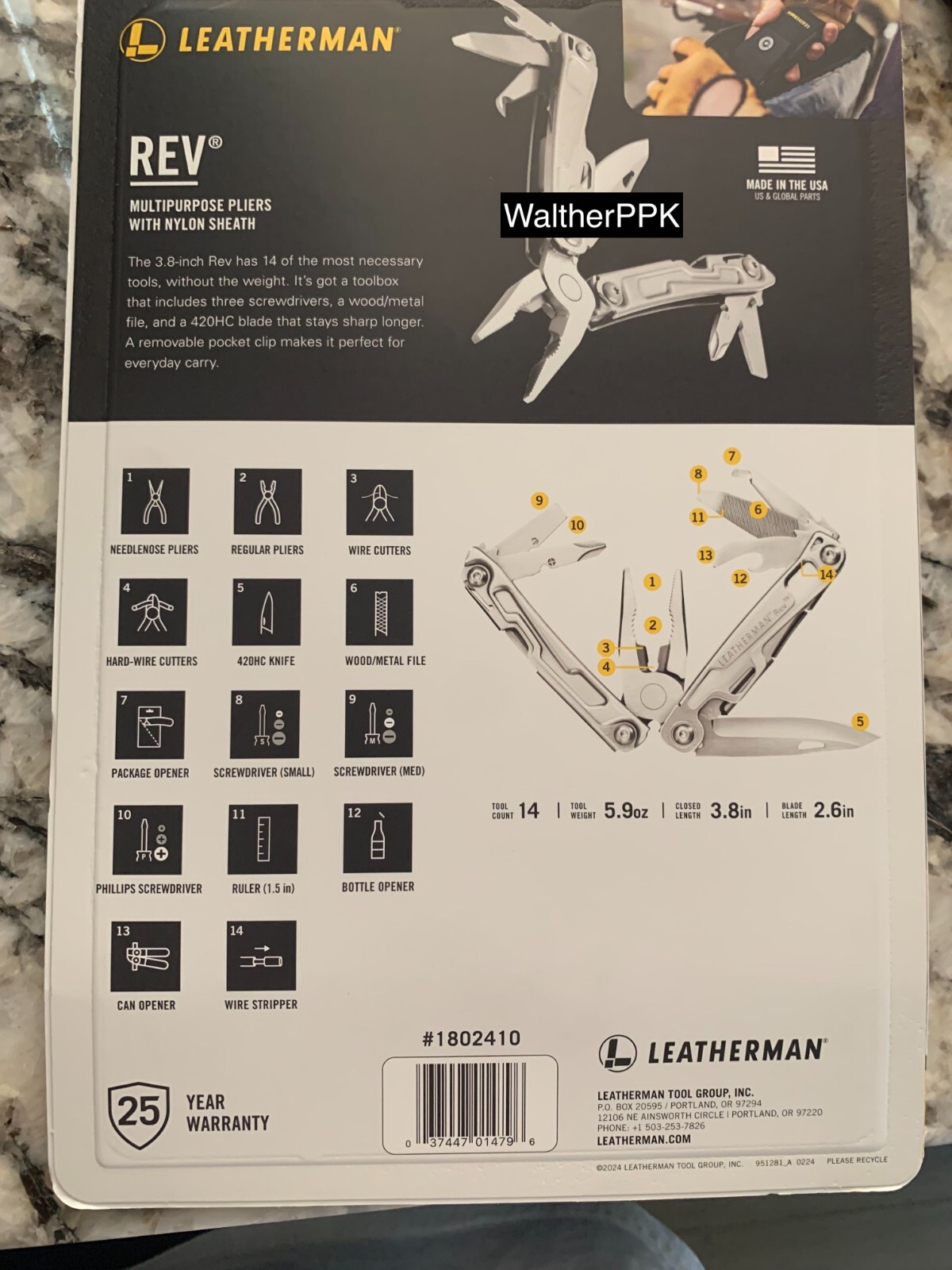 NEW in Sealed Pkg – Leatherman Rev Multi-Purpose 14 Tools with Nylon Sheath.