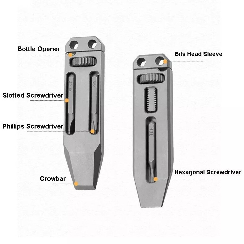 EDC Titanium Multi Tools Adjustable Wrench Pocket Pry Bar Crowbar with Bits USA