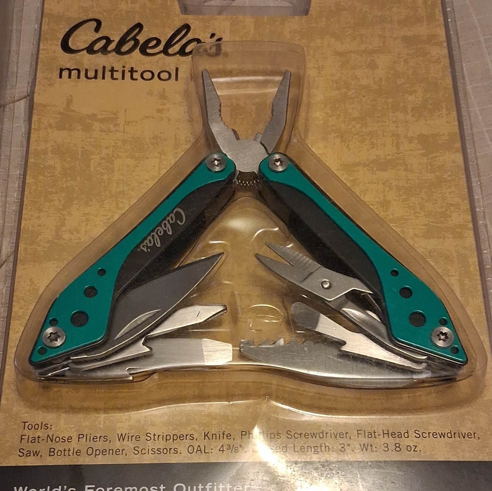 Cabela’s Multitool 7-in-1 Stainless Steel Black-Green Teal w/ Sheath