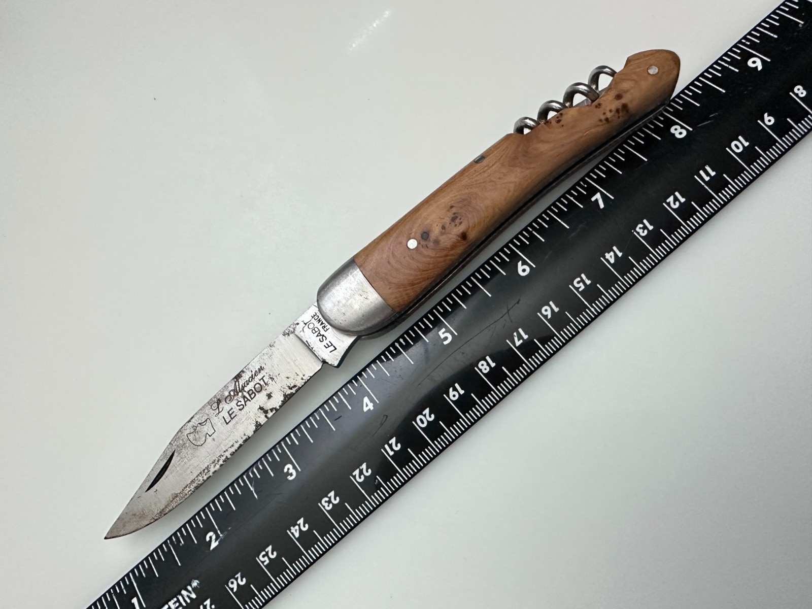 SABOT L’ALSACIEN Burl Wood Pocket Knife Corkscrew Multi tool
