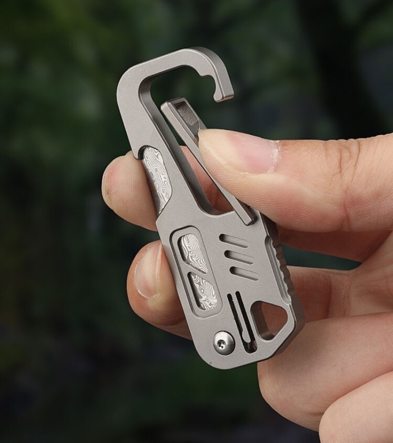 Edc Titanium Alloy Damascus Blade Keychain Outdoor Portable Folding Multi-tools