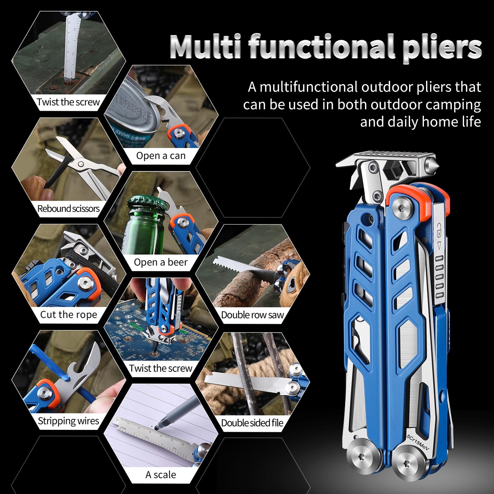 23-in-1 Multitool Pliers with Scissors, Wire Cutters, Window Breaker, Flint, …