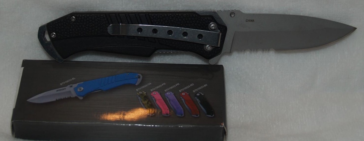 BLK BULLET KNIFE 7 3/4″ OPEN 3 1/4″ SERRATED BLADE 4 1/2″ CLOSED STAINLESS STL
