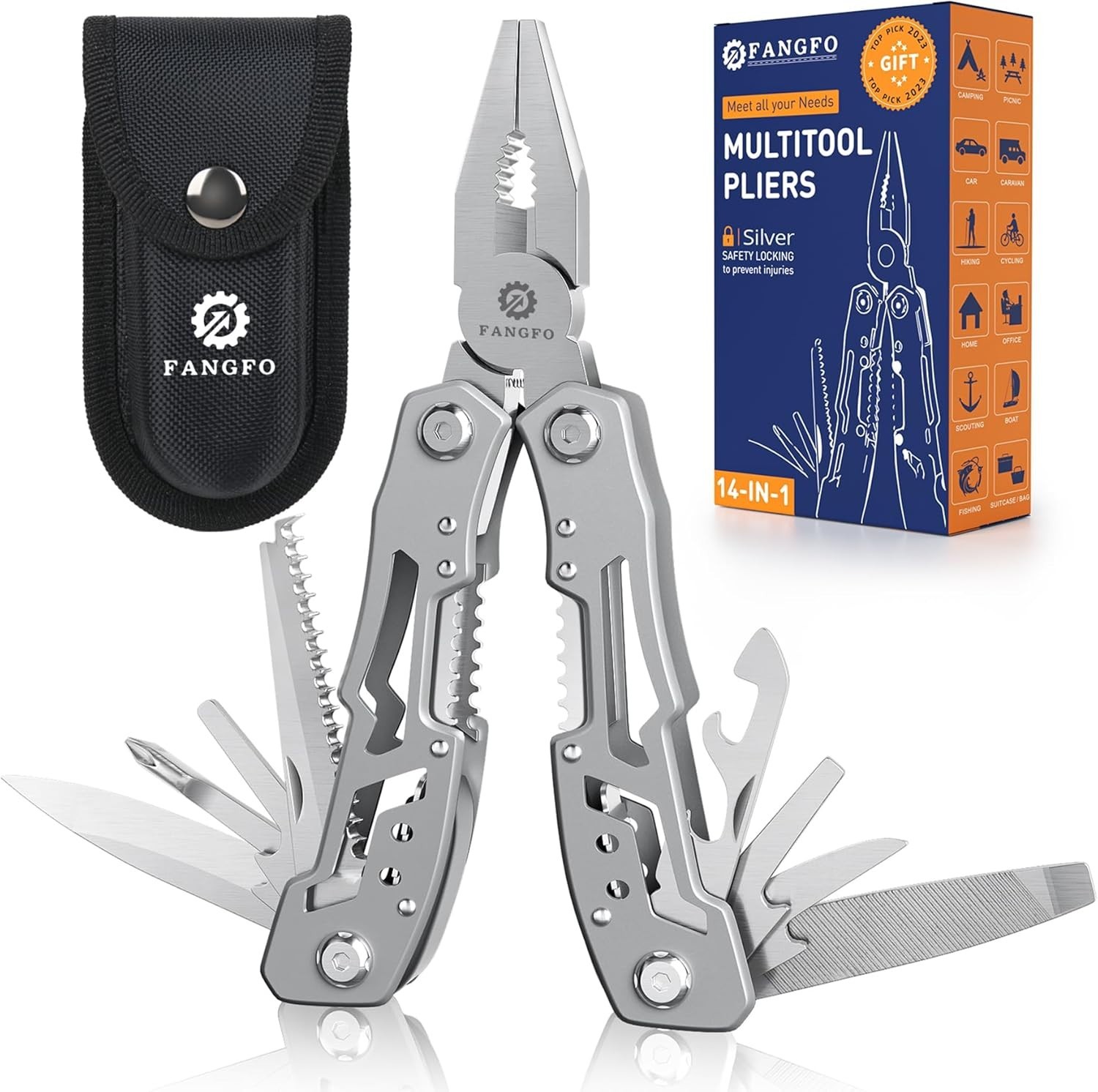 Elegant 14-in-1 Stainless Steel Multitool Pliers with Safety Lock – Perfect Gift