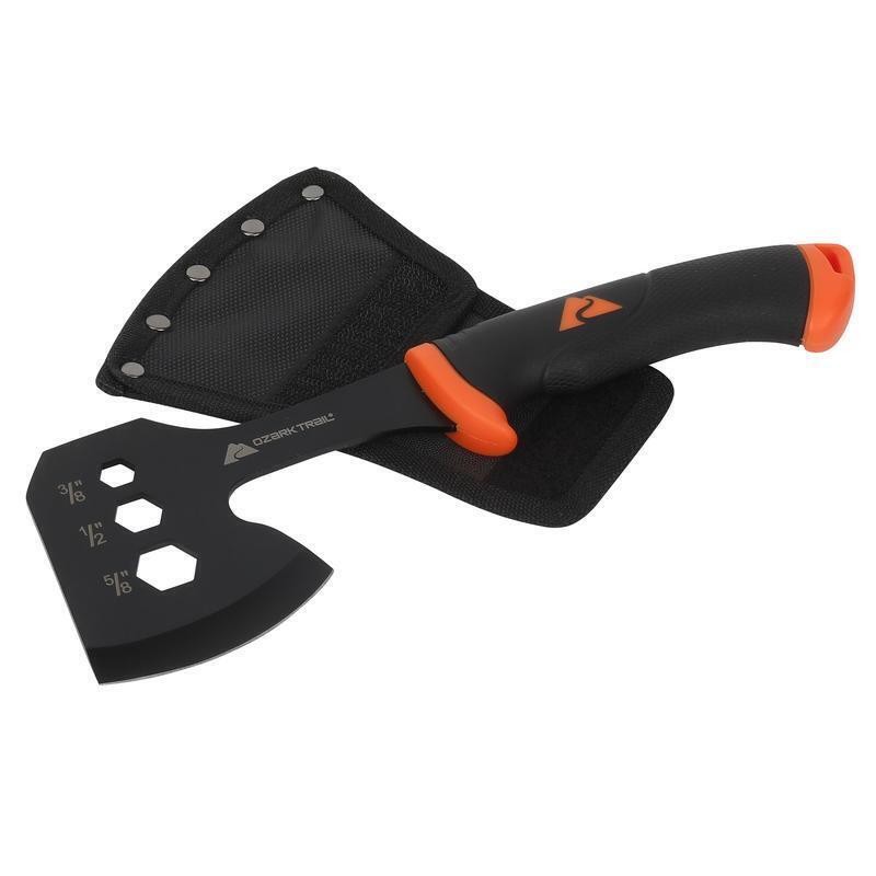 7-Piece Camping Tool Set Hammer Axe Flashlight Knives Battery Included New
