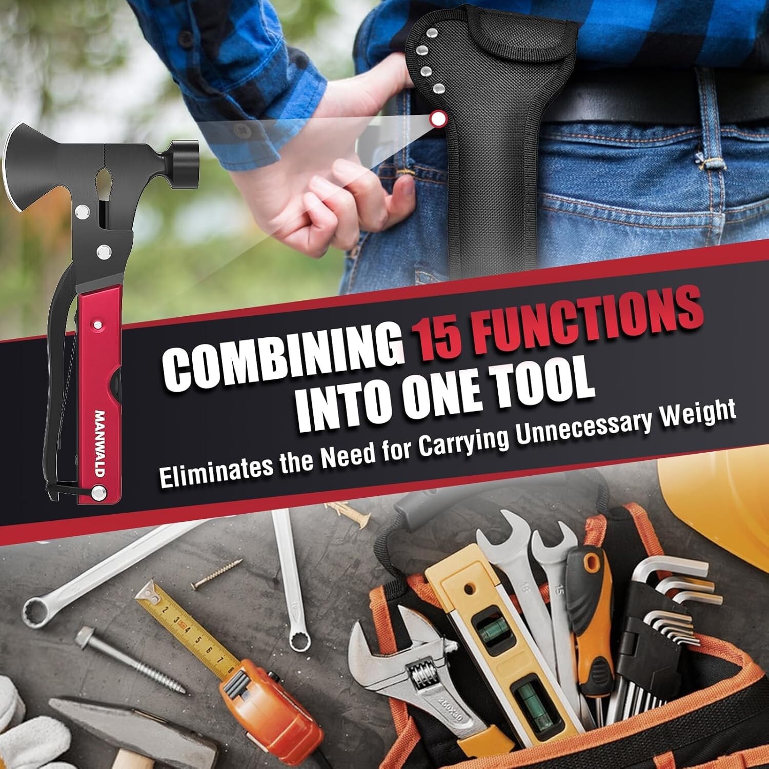 15 in 1 Multitool Axe Hatchet, Gifts for Men, Camping Accessories Survival Ge…