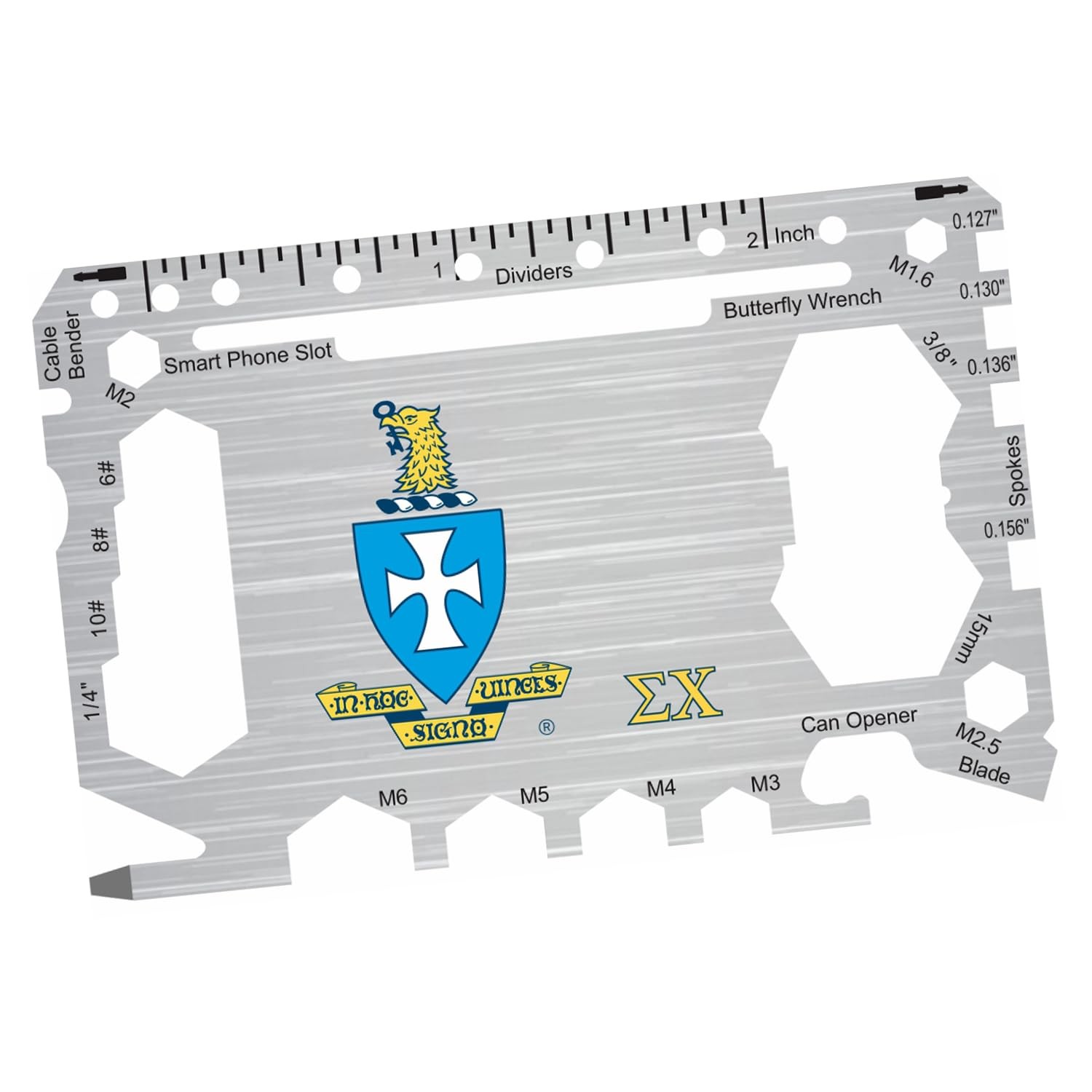 Sigma Chi Fraternity 46-in-1 Pocket Multi-Tool Card with Inch Ruler – Surviva…
