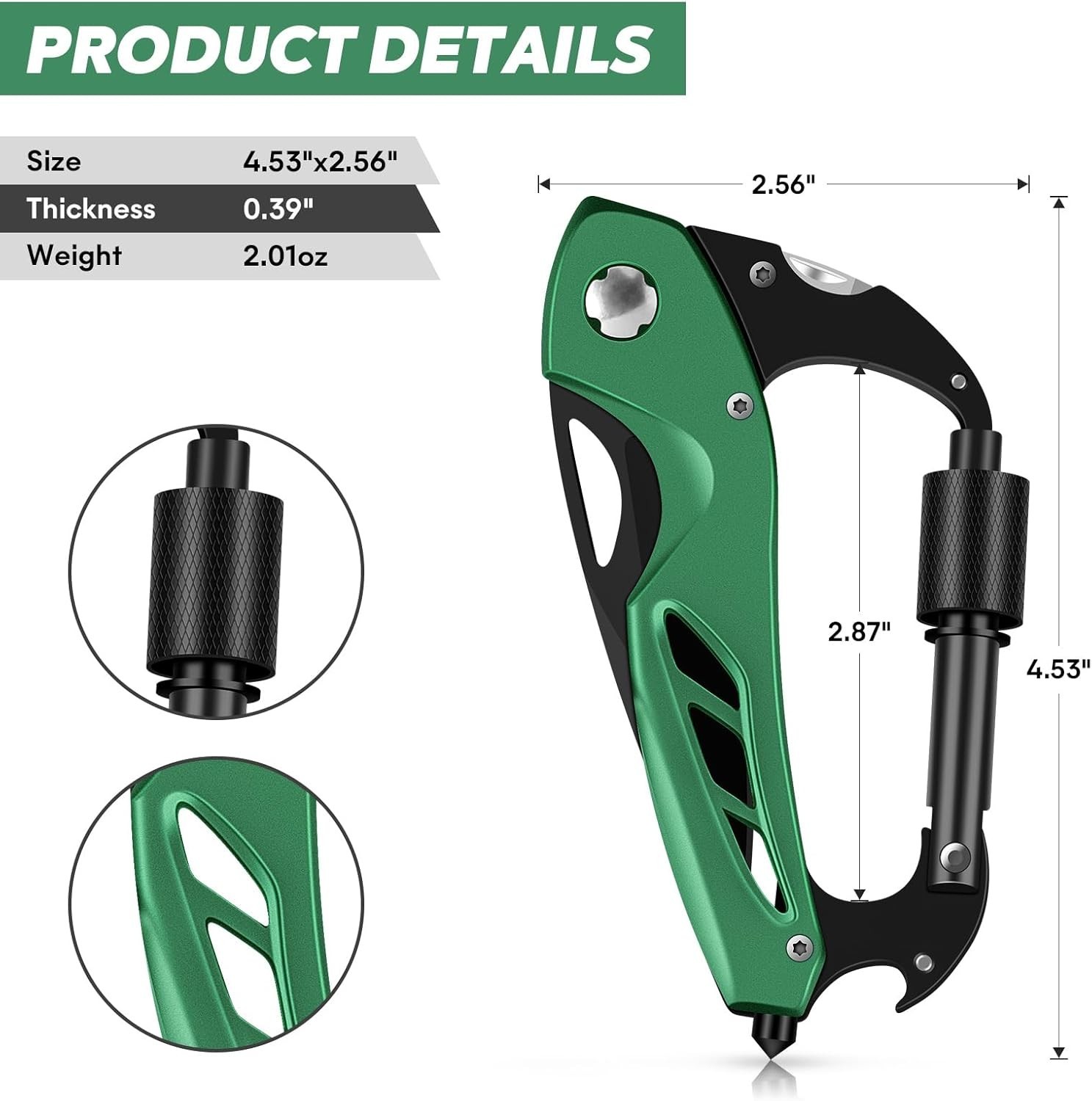 Multitool Carabiner W/ Pocket Knife Survival Gear Camping Hiking，EDC Carabiners