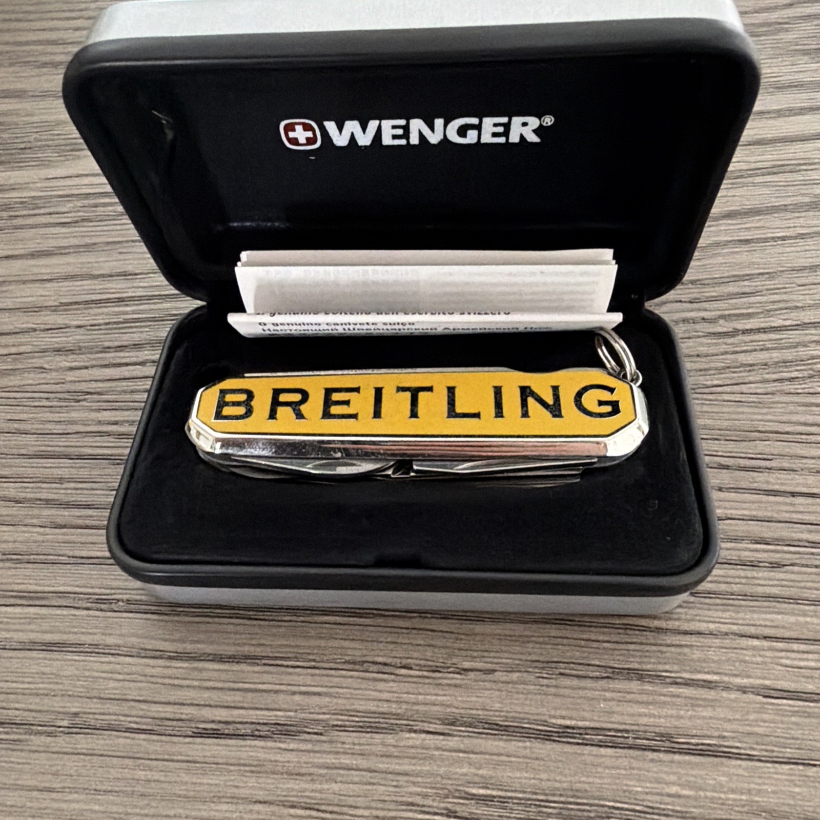 Wenger Breitling Multi-Tool 7-Tool Keyring Yellow/Silver 2.5in SS Blade