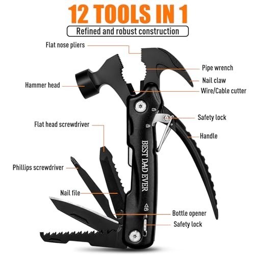 12-in-1 Hammer Multitool – Camping Essentials, Gifts for Men & Dads, Survival Ge