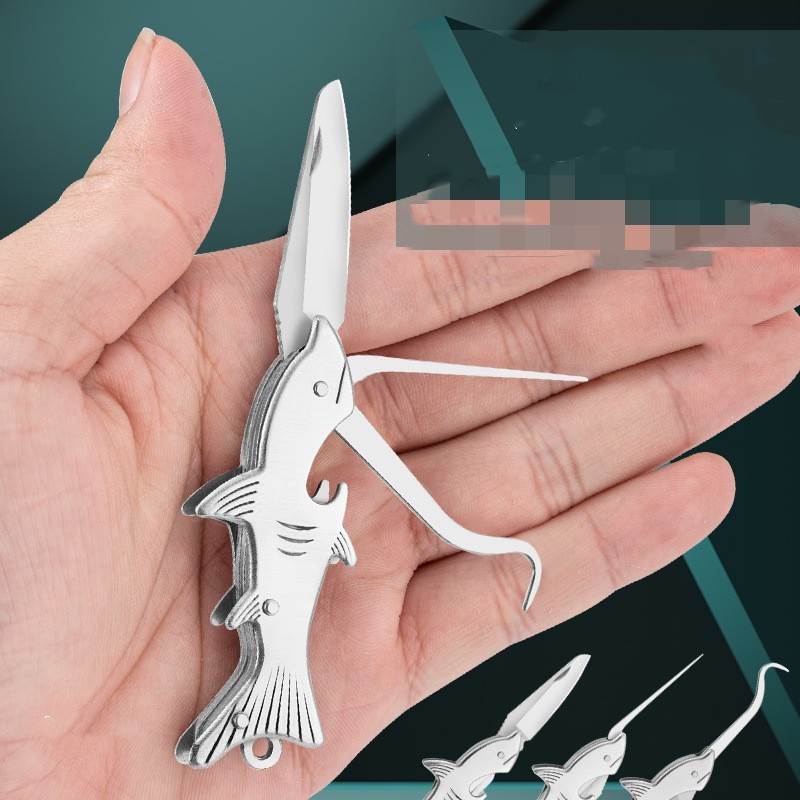 Multifunction Shark Keychain Tool Folding Knife Scissors Bottle Opener EDC GADge