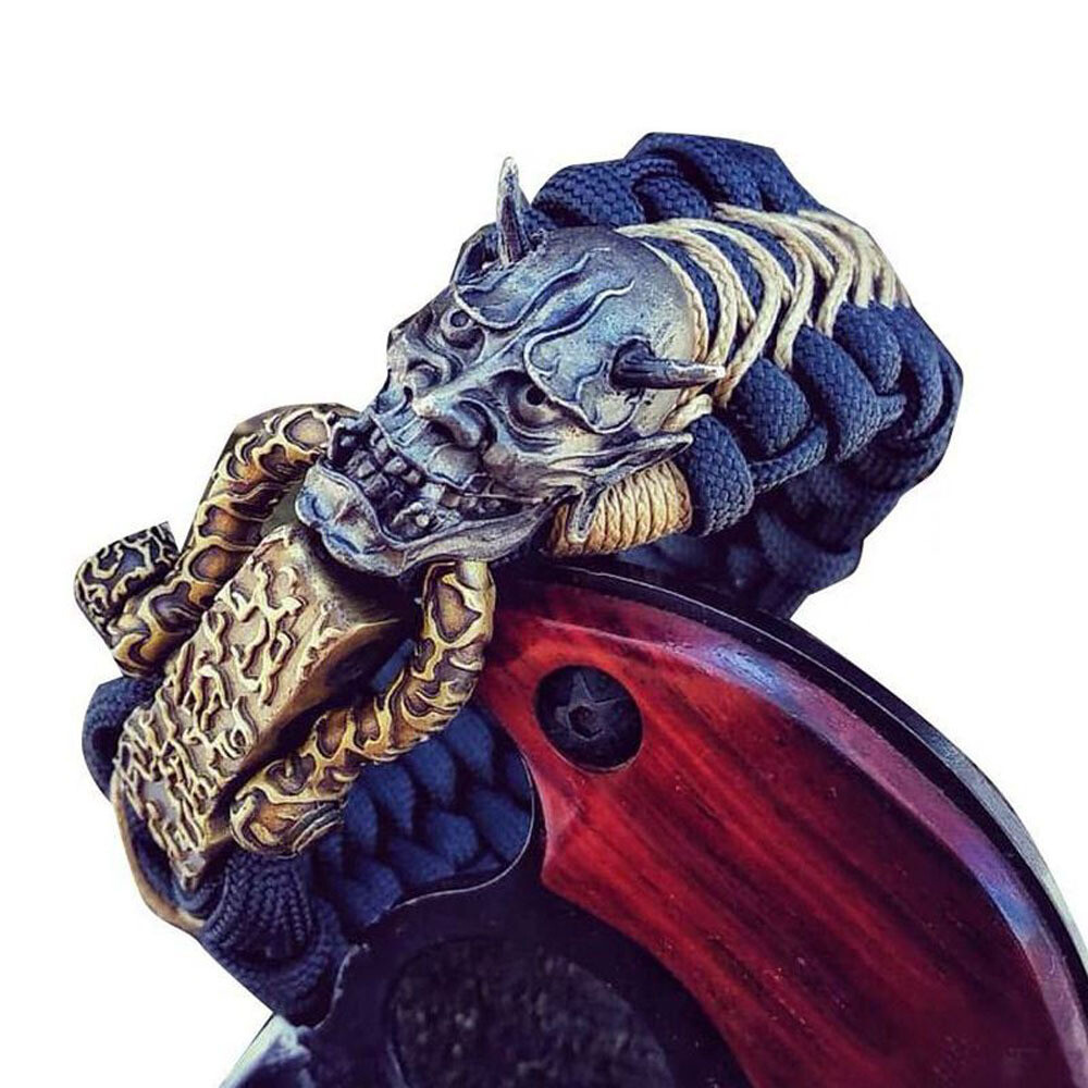 1PC Adjustable Paracord Lanyard Beads Pendant Brass Skull Knife Beads Charms DIY