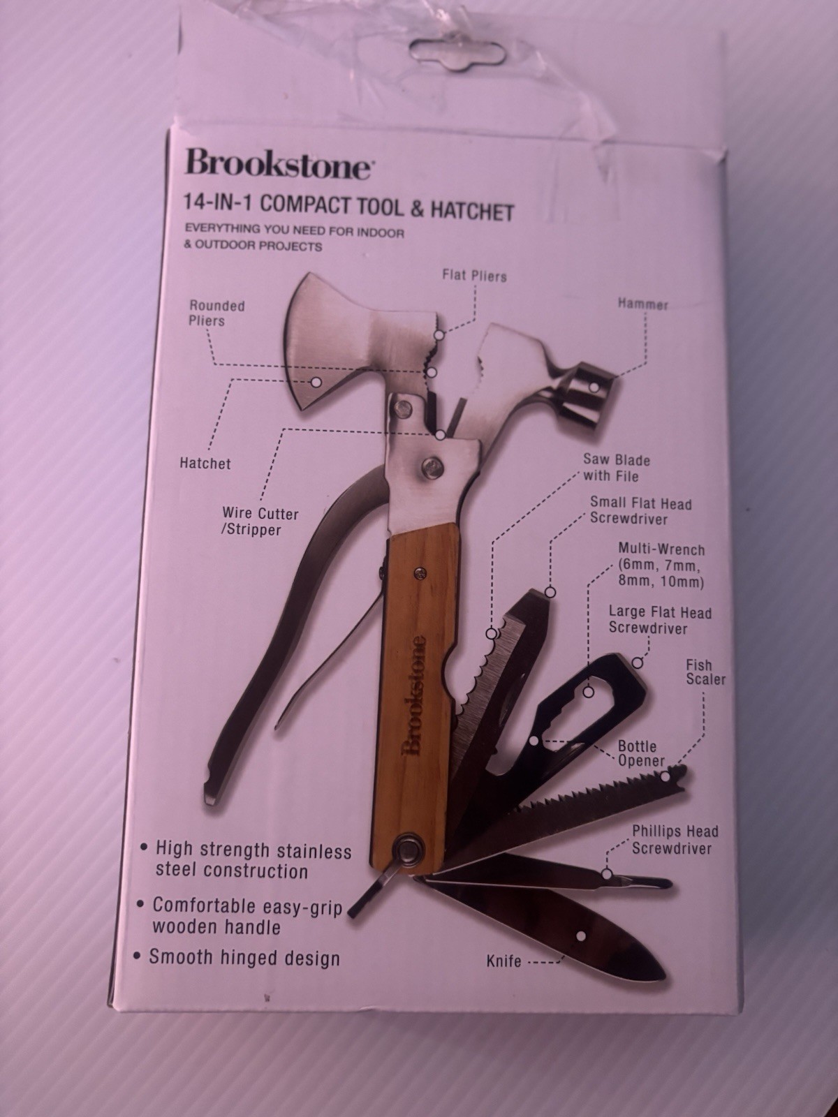 Brookstone 14-in-1 Compact Tool Hatchet Hammer Utility Knife NEW Open Box