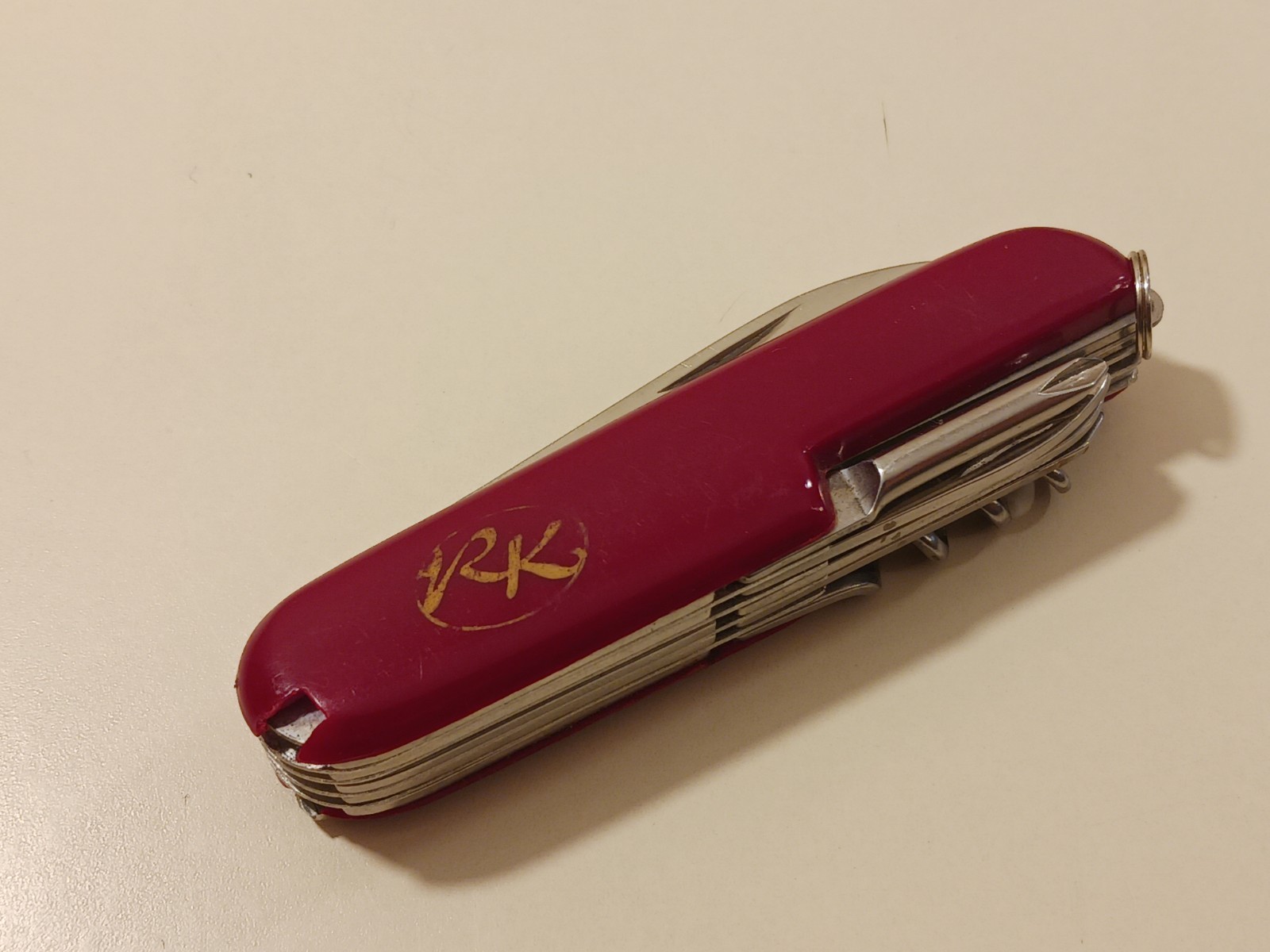 RK Logo Pocket Knife Multi-tool Stainless Steel Red Handle Camping Utility EDC