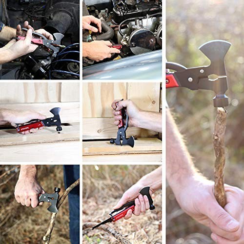 14-in-1 Camping Hatchet Multitool with Sheath, Alloy Steel Hammer, Great Hiking