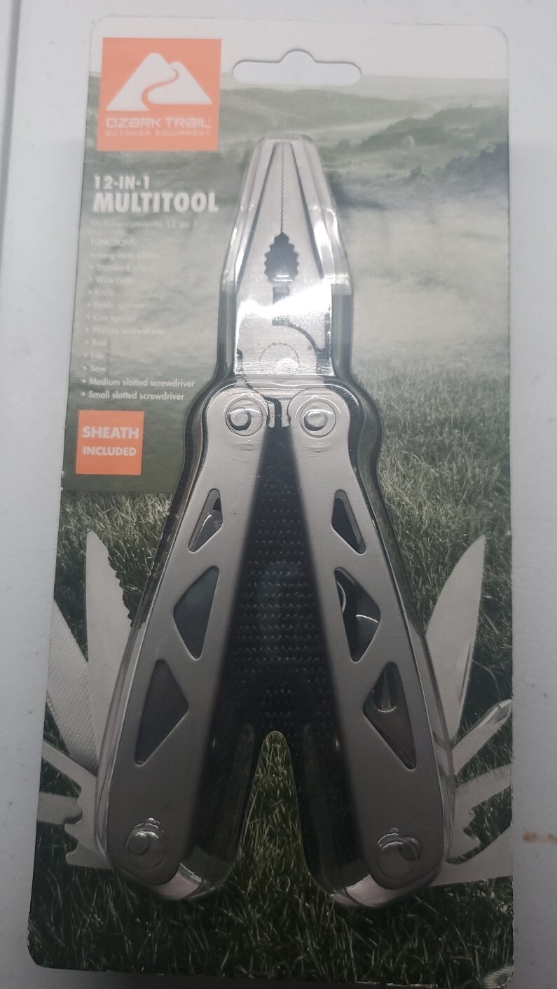OZARK TRAIL 12-IN-1 Silver MULTITOOL Includes Bonus Sheath Camping Auto Survival