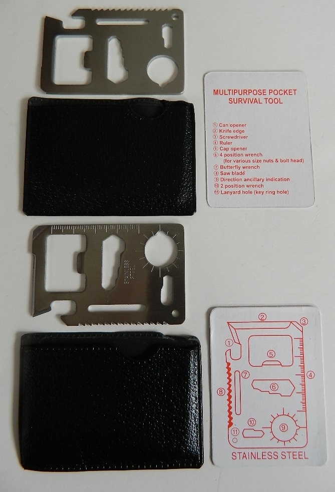 11 IN 1 OUTDOOR CAMPING SURVIVAL POCKET CREDIT CARD KNIFE, MULTI-TOOLS, LOT OF 2