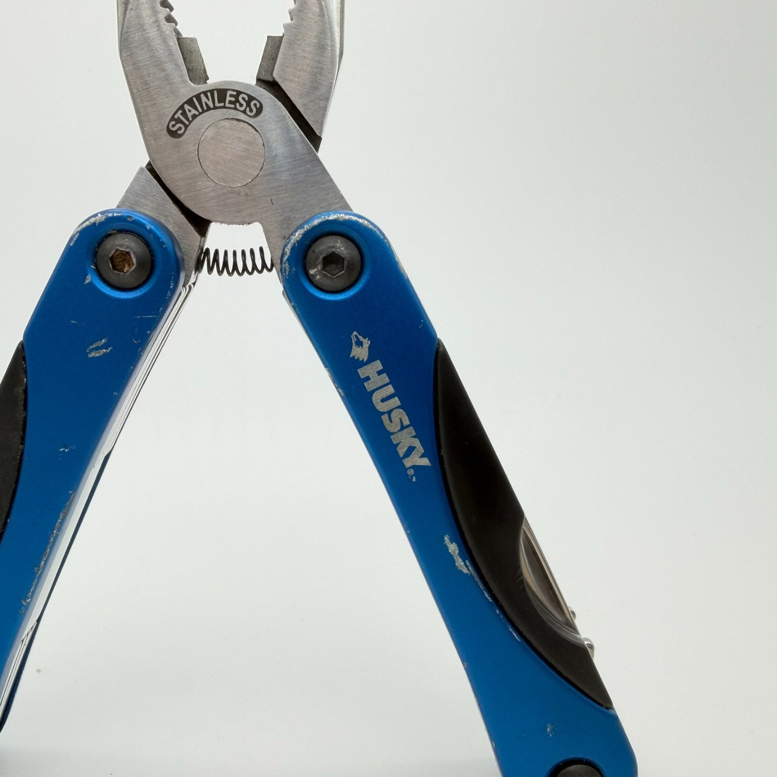 Husky 13-in-1 Tactical Multi-Tool Blue Anodized Aluminum Handle Folding Pliers