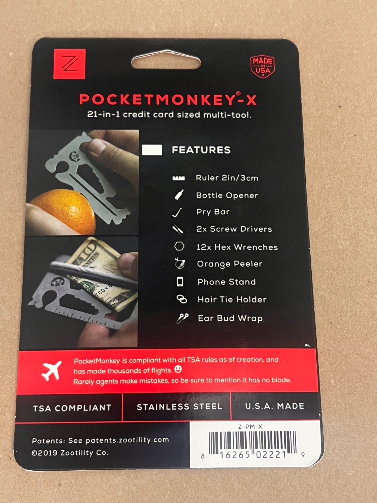 Zootility PocketMonkey Multi-Tool Really Thin Multi Tool, New In Package