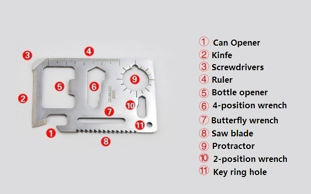 11 in 1 Stainless Pocket Card Survival Multi-tool Kit Camping Emergency Knife